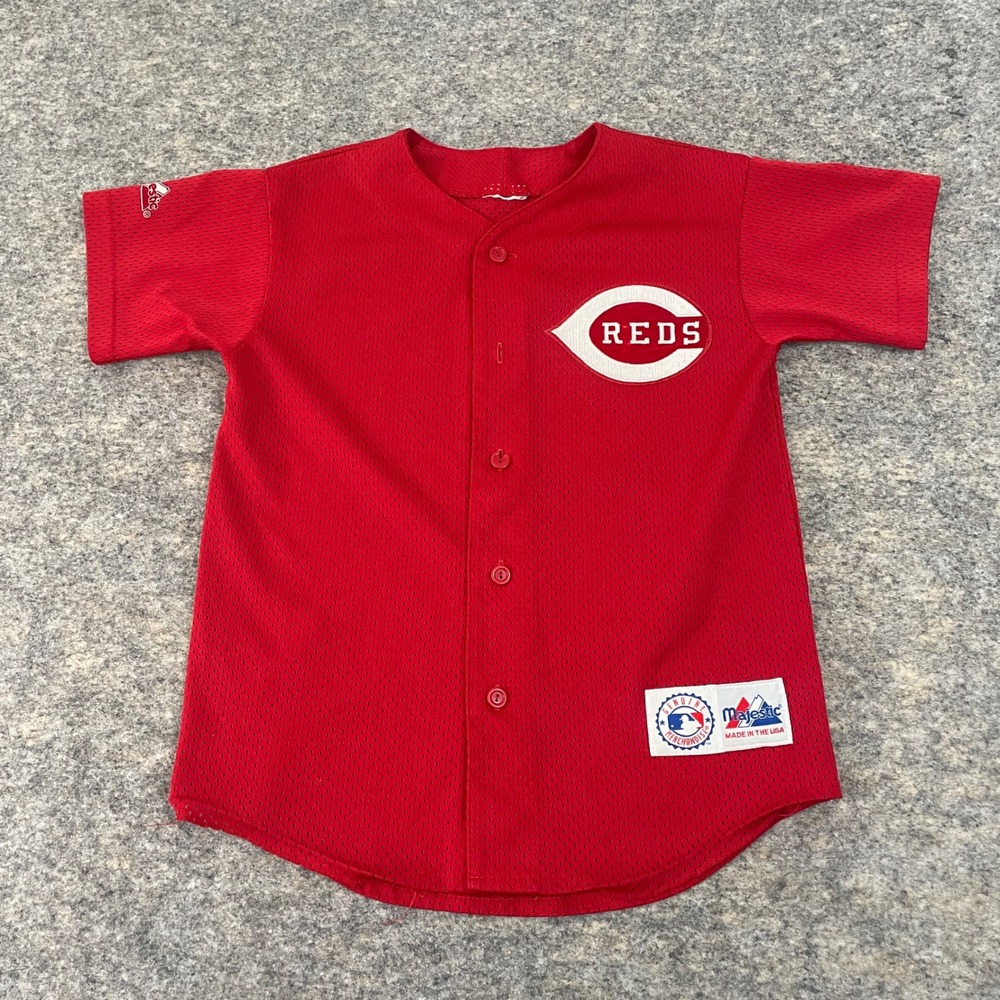 VTG Majestic Cincinnati Reds MLB Baseball Jersey Mesh Red Blank Youth Medium